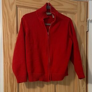 Red Cotton Zip Up Sweater